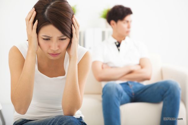 young Couple not talking after fight in living room